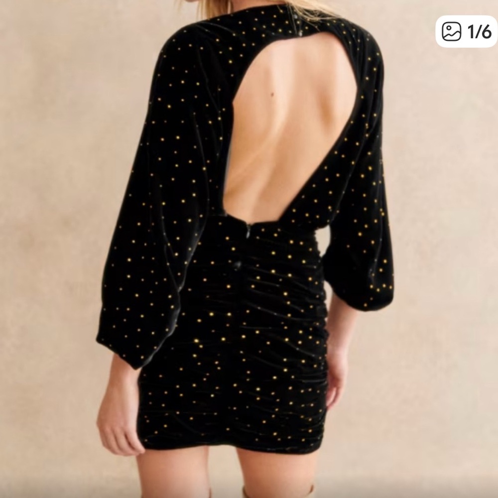Sezane Black and Gold Backless Dress